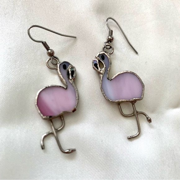 Stained glass flamingo earrings -SOLD - Picture 1 of 3